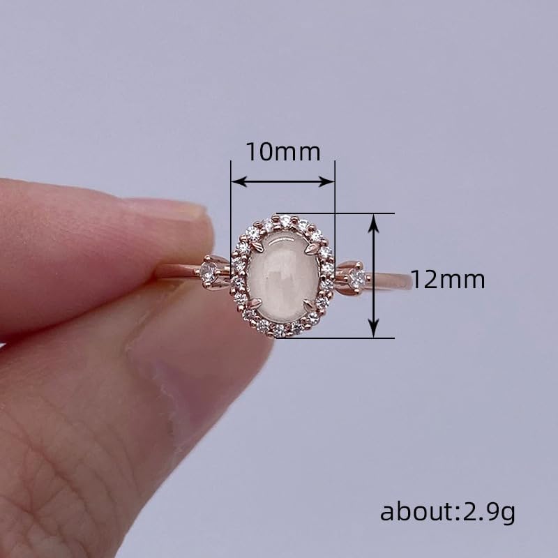 Sdouefos Store Bohemia Moonstone Ring 14K Rose Gold Plated 925 Sterling Silver Raw Rainbow Moonstone Rings Opal Diamond Ring Transparent Elegant Moonstone Engagement Cocktail Wedding Band Rings Size 9 - Image 4